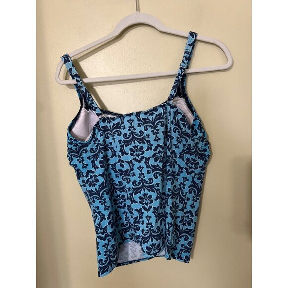 Lands End  Tankini Top Blue & Navy Damask Print‎ Vacation Beach Tropical - Picture 7 of 9